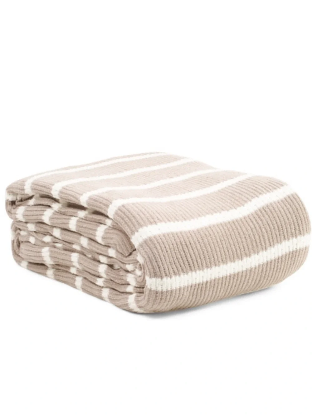 Nate Berkus Taupe and White Ribbed Knit Throw